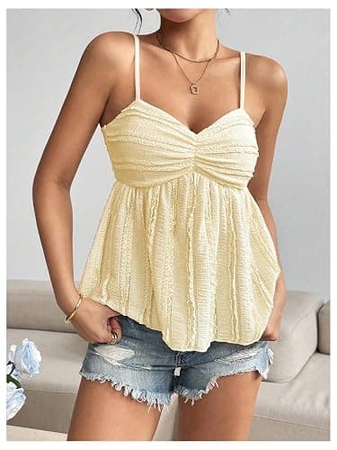 SOLY HUX Women's Peplum Crop Tops Y2K Cute Babydoll Tops Lace Ruched Dressy Casual Spaghetti Strap Going Out Camisole thumbnail 4
