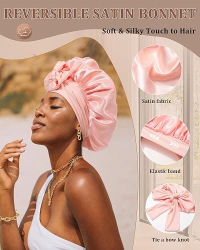 Reversible Satin Bonnet for Sleeping Women Double Layer Hair Bonnet with 2PCS Hair Scrunchies Elastic Tie Band Night Cap thumbnail 6