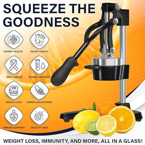 Eurolux Cast Iron Citrus Juicer | Extra-Large Commercial Grade Manual Hand Press | Heavy Duty Countertop Squeezer for Fresh Orange Juice (Bonus Stainless Steel Cup) (Black) thumbnail 7