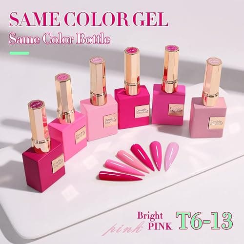 Double Rhythm 6 Pcs 15 ML Gel Polish Set Same Color Same Bottle Soak Off Gel Polish Kit Nail Art Manicure Salon DIY at Home for Women (Bright Neon Light Pink Purple-T6-13) thumbnail 5