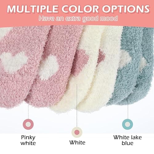 Abeillo 3 Paar Kuschelsocken Damen,Flauschige Socken aus Korallenfleece,Wintersocken Warme Elastizität Schlafsocken,Haussocken für Winter,Weihnachten(Herz-Muster) thumbnail 3