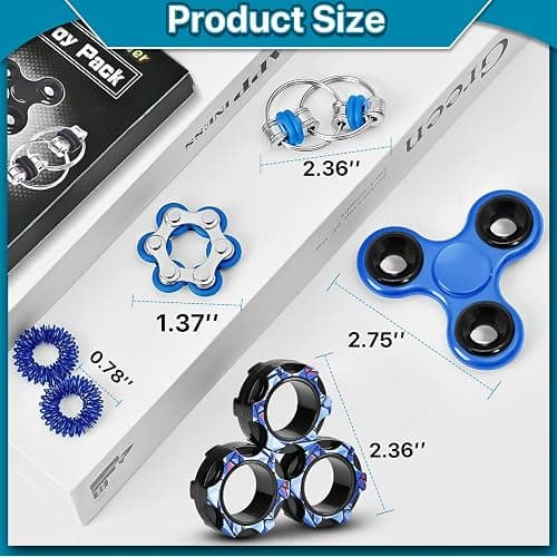 Dr.Kbder Fidget Toys Adults Pack 6Pcs, EDC Fidgeting Game for Kids Teen Cool Mini Gadget Desk Toys Figette Spinner Figits Rings Classroom ADHD Stress Anxiety Relief Toy Unique Gift for Boys Girls-Blue thumbnail 2