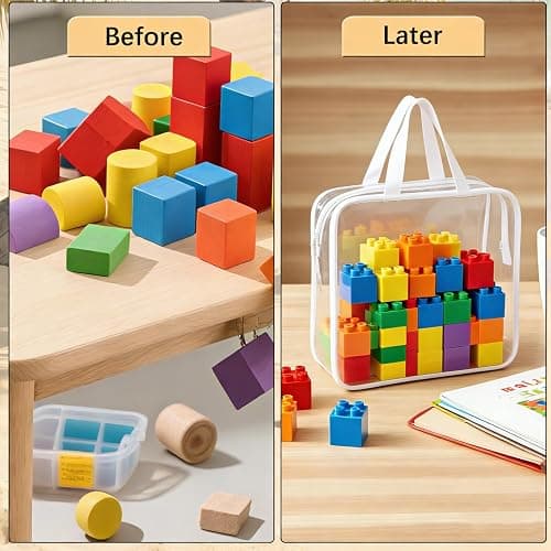 8 Packs Clear Toy Storage Bags, White | Zippered with Labels, Waterproof, For Board Games, Blocks & Books, Reusable Black Organizers, Small Toy Storage thumbnail 4