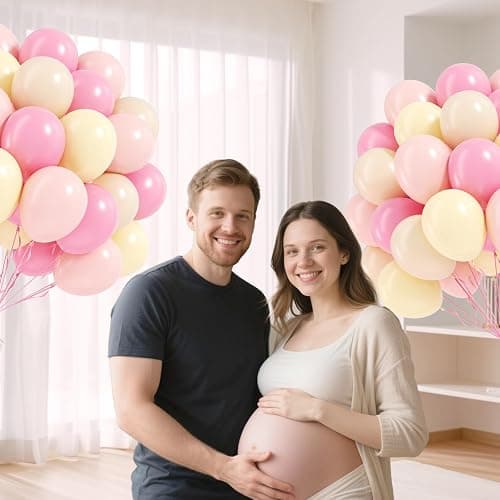 60pcs Pink and Yellow Balloons 12inch, with Sand White Latex Balloons for Anniversary Wedding Baby Shower Birthday Party Decorations thumbnail 7