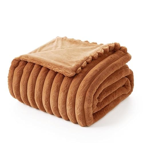 Amélie Home Faux Fur Throw Blanket for Couch, Cozy Fuzzy Fluffy Fur Luxurious Soft Striped Plush Gift Blankets for Family Sofa Chair Bedroom, 55"x70", Orange Brown thumbnail 9