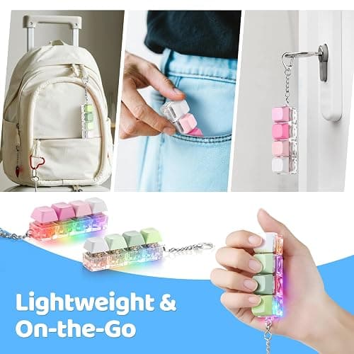 2 Pack Keyboard Fidget Toy Light Up – Clicky & Silent Keyboard Clicker Fidget Keychain – Quiet Fidget Toys for Adults, Sensory Toy for Boost Focus & Calm Anxiety at Work, Travel – Stress Relief Gifts thumbnail 6
