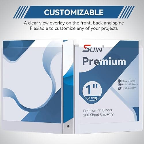 SUIN 1-inch 3 Ring Binder with 2 Pockets, Clear Customizable View Binders for US Letter Size 8.5'' x 11'', PVC Free, 1'' Binder for Office, Home, and School, White, 6 Pack thumbnail 4