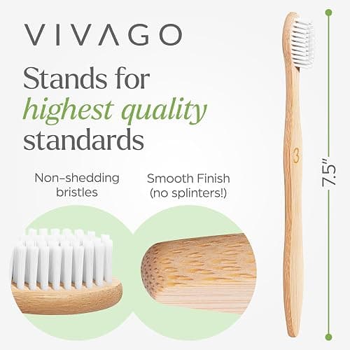 VIVAGO Bamboo Toothbrushes 10 Pack – Natural Toothbrushes, Plant-Based Soft Bristles – Eco-Friendly Wooden Toothbrush thumbnail 5