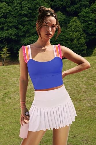 LAMISSCHE Womens Cropped Workout Tank Tops Padded Sports Bra Time Out Tank Ruffle Athletic Yoga Gym Camisole Tops thumbnail 2