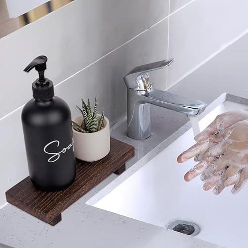 zoocatia Small Wood Tray Pedestal Stand Farmhouse Bathroom Decor Decorative Wooden Riser Kitchen Soap Dish Holder for Vanity, Counter, Sink, Dark Brown thumbnail 2