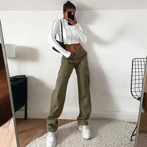 Lepunuo Cargo Pants for Women High Waisted Casual Pants Baggy Stretchy Wide Leg Y2K Streetwear with 6 Pockets thumbnail 5