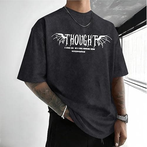 Lubpow Mens Acid Wash Tshirt Oversized Vintage Graphic T-Shirts Cool Grunge Rose Floral Shirt Trendy Y2K Streetwear Tee Tops thumbnail 4