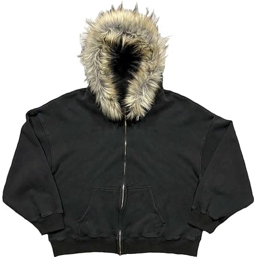 RICHTRUE Therian Fur Hood Jacket Y2k Goth Zip Up Hoodie Oversized Graphic Sweatshirt Emo Grunge Streetwear Fall Winter 2025 - Image 1