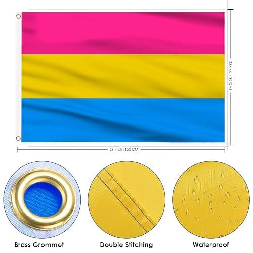 AhfuLife Pansexual Flag - 3x5 Ft Rainbow Pride Flag for Outside - Double Side with Brass Eyelets for Pansexual Party Decor, LGBT Pride Day Party Wedding Decorations thumbnail 3
