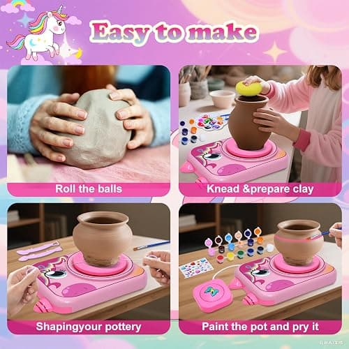 Pottery Wheel for Kids, Girls Arts and Crafts Toys for Kids Ages 8-12,Pottery Craft Kit with 3 Pack Air-Dry Clay, Art Supplies for Kids Toys Girls Birthday Gift for 6 7 8 9 10 11 12+ (Pink) thumbnail 4