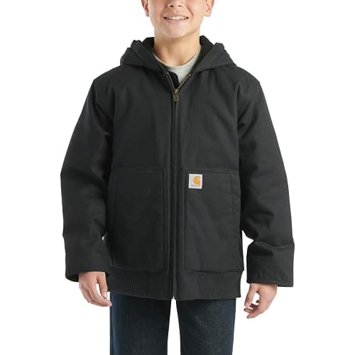 Carhartt Boys' Flannel-Lined Hooded Canvas Insulated Zip-Up Jacket thumbnail 2