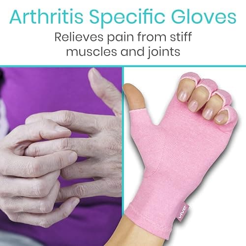 Vive Arthritis Gloves - Men, Women Rheumatoid Compression Hand Glove | Osteoarthritis- Arthritic Joint Pain Relief - Carpal Tunnel Wrist Support - Open Finger, Fingerless Thumb for Computer Typing thumbnail 2