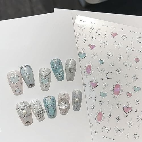 picksweet Flower Nail Stickers for Nail Art Decals Charms,5D Embossed Floral Butterfly and Heart Gem, Self-Adhesive 5 Styles Craft Nail Supplies 2 Sheets with Tweezers Kit for Women Decoration thumbnail 4