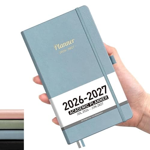 AHGXG Pocket Calendar 2026-2027, July 2026 - June 2027, Academic Planner, Weekly and Monthly, Small Size for Purse, Hardcover, 12-Month Tabs, for Women, School, 3.9"X 6.7" (Gray Blue) - Image 1