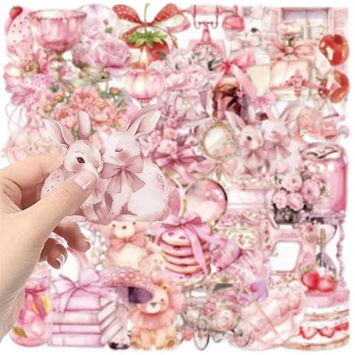 50pcs Transparent Pink Aesthetic Stickers,Vintage Coquette Sticker Girl's Love Waterproof PET Sticker for Scrapbook Journaling Photo Album Collage Card Girl's Romantic Stickers for Girl and Woman thumbnail 5