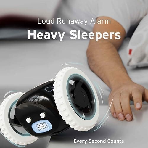 CLOCKY Extra Loud Alarm Clock for Heavy Sleepers on Wheels Rolls Runs Away Vibrating, Easy to Set Super Smart Snooze Digital Bed Shaker Alarm Clock Funny Gift for Adults Kids Teens Bedrooms (Black) thumbnail 5