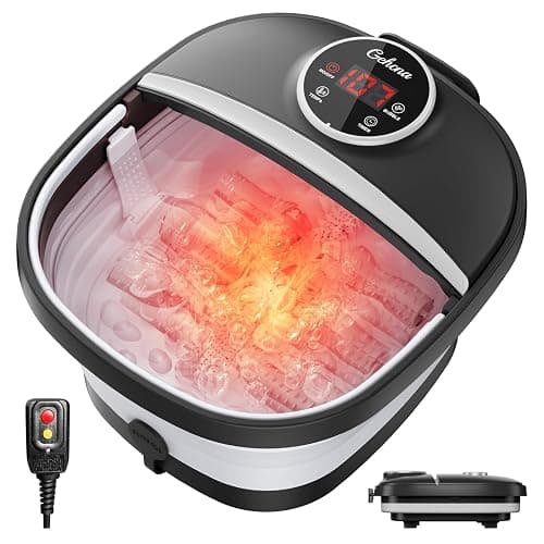 GEHONA Collapsible Foot Spa Bath with Heat,Foot Massager with Two Side Supports,Leakage Protector,Temperature Control,Bubbles,Red Light,Timer,Feet Spa Tub,Feet Soaker,Gifts (Black) - Image 1