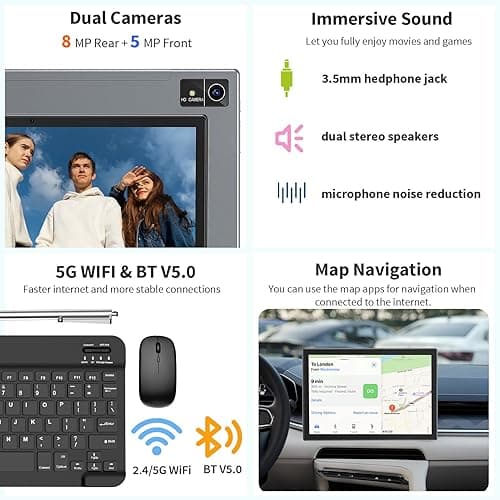 Suicoey Android 15 Tablet with Keyboard - 10 inch Tablet, 16GB+128GB, 1TB Expand, Octa-Core, 2.4G/5G WiFi, 8000mAh, BT V5.0, GMS, Widevine L1, Split-Screen, with Case, Mouse, Stylus(Black Case) thumbnail 7
