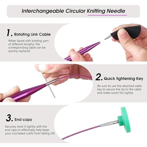 Guclud Interchangeable Circular Knitting Needles Set 4-inch Round Metal Knitting Needles Sizes US 2.5, 3, 4, 5, 6, 7, 8, 9, 10, 10.5, 11, 13, 15 with 4 Cords, Accessories and Case thumbnail 5