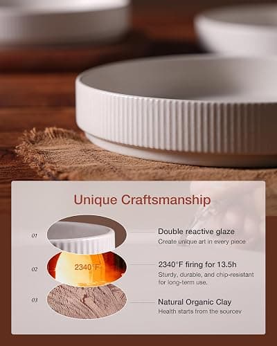 Richmount Star 7.5" Pasta Bowls Set, Salad Bowl Set of 6, Double Reactive Glaze, Stackable, Perfect for Your Friend for Housewarming, Thanksgiving, Christmas, Matte White (Full Glaze) thumbnail 6