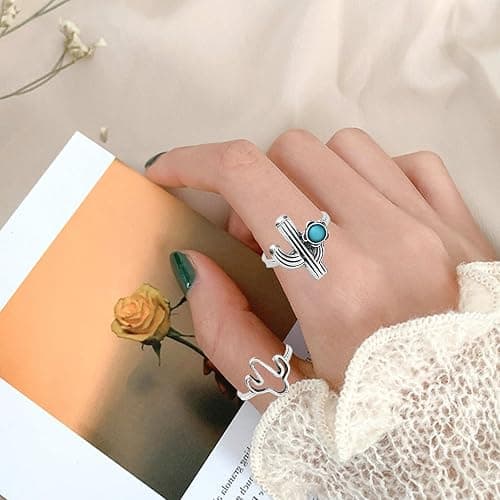 NEWITIN 20 Pcs Turquoise Rings for Women Vintage Knuckle Western Ring Set | Bohemian Oval Gemstone Stackable Rings, Knuckle Silver Rings Set, Boho Turquoise Jewelry for Cowgirl, Country Concert Outfits thumbnail 7
