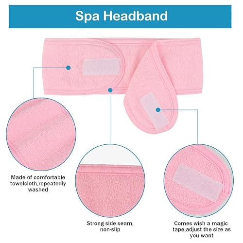 LADES Spa Facial Headband for Women – Soft Terry Cloth with Adjustable Hook and Loop, Comfortable & Secure Fit for Skincare, Makeup, Face Washing thumbnail 2