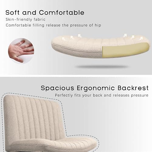 PUKAMI Criss Cross Chair,Comfy Cross Legged Office Desk Chair No Wheels,Modern Fabric Swivel Adjustable Height Mid Back Wide Seat for Home Office Computer Makeup Vanity Task(Beige) thumbnail 6