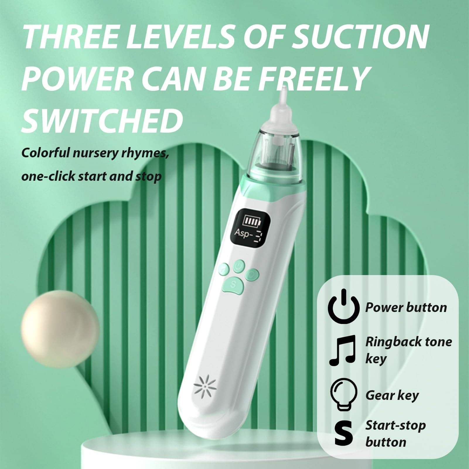 Baby Nasal Aspirator Electric, 3 Types Adjustable Gear, Includes 3 Soft Silicone Tips, Soothing Music & LED Lights, Ideal for Newborns Infants and Toddlers Up to 12 Years (Baby Nasal Aspirator) thumbnail 3