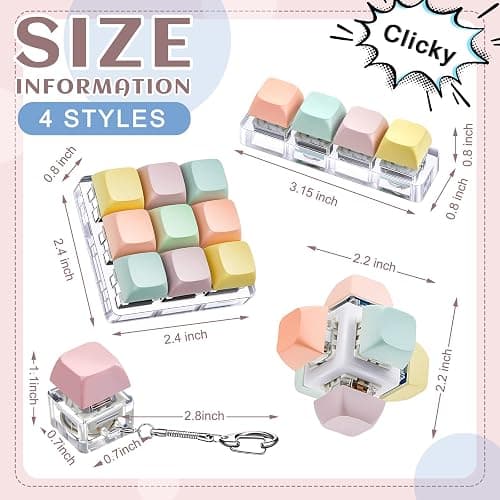 Taiyin 4 Pcs Decompression Toys Keyboard Clicker Toy Keyboard Cube Mechanical Key Button Stress Relief for Adult Gifts to Relief Pass Time (Trendy) thumbnail 3
