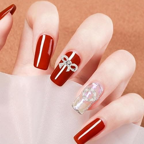 3D Nagel Charms, 24 Stück Glänzende Nagel Strass Edelsteine Herz Bogen Dangle Nail Art Charms Silber Metall Nagel Schmuck Luxus Nail Art Dekoration für Nail Design DIY Handwerk thumbnail 2