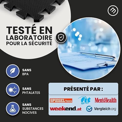 Tapis de Fitness Protection de Sol Salle de Sport - Dalles en Mousse sans BPA + Bordures | Matelas Puzzle Tatami EVA Caoutchouc pour Matériel Gym Banc de Musculation Course Garage Piscine Isolation thumbnail 5