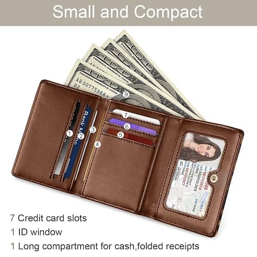 Simikol Trifold Womens Wallet Small Slim RFID Blocking Card Wallet Cute Credit Card Holder Leather Mini Purse with Cash Pocket 7 Card Slots ID Window, Leopard thumbnail 2