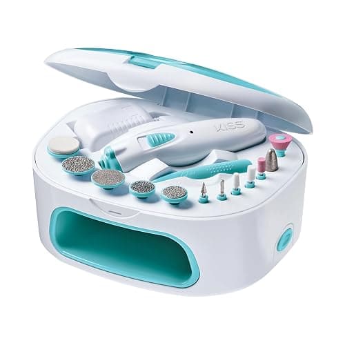 KISS Professional, Electric Nail Drill/Electric Nail File & Nail Dryer System, Includes 12 attachments, cuticle pusher, A/C adapter, storage case - White - 15 Piece Set - Image 1