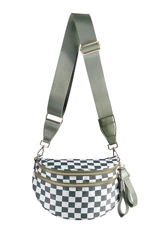 FEIBOON Spacious Checkered Nylon Crossbody Bag Bum Bag Handbags for Women | Checkered crossbody bag purses ,large crossbody bag mom bag diaper bag sling bag ,fanny packs wallet,Lightweight and spacious - Image 1