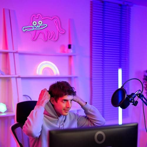 LULANMP Cautiously Cat Neon Sign for Wall Decor Knife Neon Light Adorable LED Neon Sign for Bedroom Zoo Cat Cafe Cat House Store Restaurant Home Kitchen Men Cave Home Bar Decoration(16.9"*12.4") - pink cat thumbnail 7