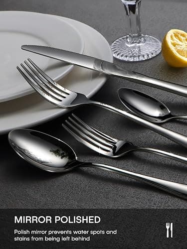 30 Piece Black Silverware Set, Ollex Flatware Set for 6 Food-Grade Stainless Steel Cutlery Utensils Include Spoon Knife Fork Mirror Polished for Home, Party, Wedding, Dishwasher Safe thumbnail 2