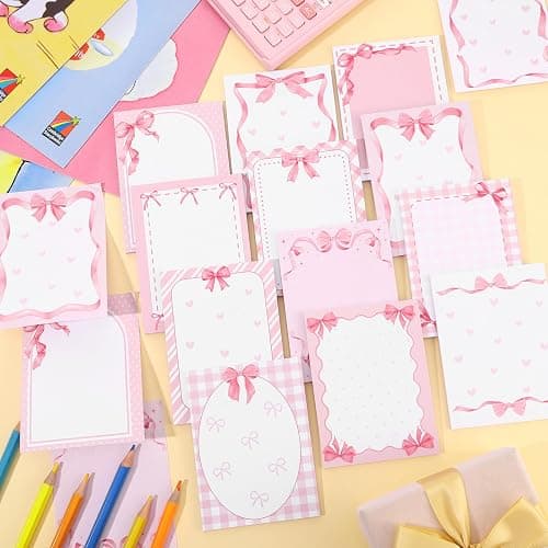 24 PCS Coquette Pink Bow Sticky Notes Watercolor Cute Self Stick Notepad Pink Ribbon Bow to Do List Memo Pads Preppy Writing Paper for Party Favors School Rewards Gifts Home Office Supplies thumbnail 6