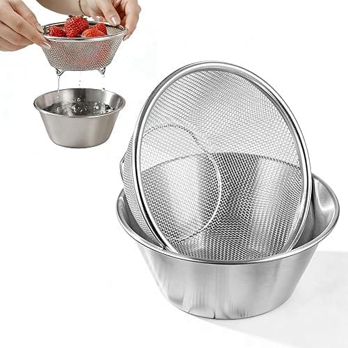 304 Stainless Steel Rice Washer & Small Colander: 5.5-Inch Fruit Washing Bowl with Strainer, Multifunctional Rice Strainer (700ML) - Image 1