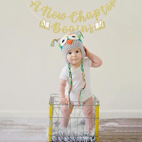 A New Chapter Begins Banner - Book Themed Baby Shower Decorations, Reading Themed Party Decorations, Gold and White Glitter thumbnail 7
