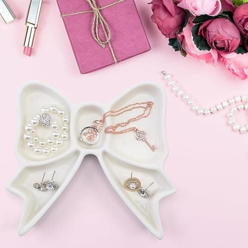 ❤️LemonRoad Coquette Bow Shaped Ceramic Jewelry Dish Tray Storage Tray Rings Necklace Bracelets Earrings Trays Cosmetics Jewelry Organizer for Coquette Room Decor Gifts thumbnail 2