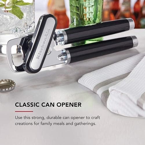 KitchenAid Classic Multifunction Can Opener and Bottle Opener Easy to Use, Razor Sharp Stainless Steel Cutting Wheel, Soft Ergonomic Handles, Black thumbnail 3