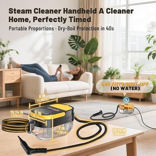 Gautye Steam Cleaner, 3-Level Adjustable Handle, 15s Heat-Up, 1.6L Tank, Portable Steam Cleaner Handheld with 16 pcs Accessories, Steamer Cleaning for Grout, Couch, Floor, Car, Carpet thumbnail 3