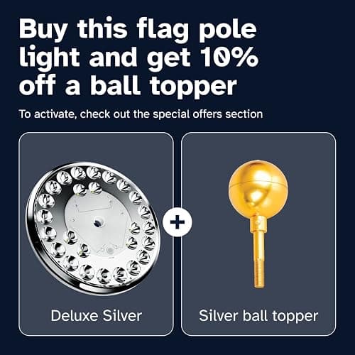 Deluxe Flag Pole Light Solar Powered - 1300 Lumen for Flagpole - Light Up American Flag Outdoor from Dusk to Dawn for 12+ Hours - 100% Coverage Silver Flag Light thumbnail 5