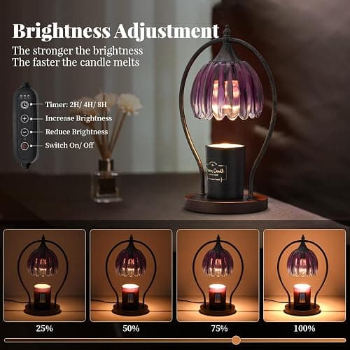 Candle Warmer Lamp, Dimmable Candle Warmer with Timer, Vintage Candles Wax Warmers for Jar Candles Birthday Gifts for Women, Mothers Day Gifts for Mom, Home Decor for Bedroom Living Room, Purple Black thumbnail 4