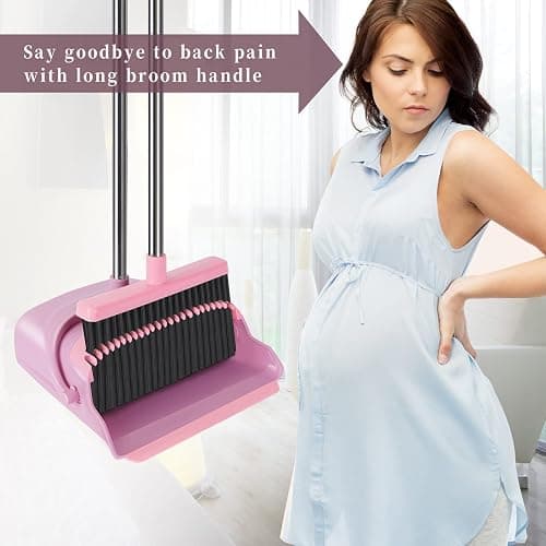 kelamayi Broom and Dustpan Set for Home, Office, Indoor&Outdoor Sweeping, Stand Up Broom and Dustpan (Pink) thumbnail 5